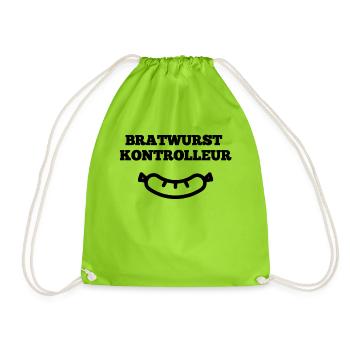 Bratwurst Kontrolleur mit Bratwurst Grafik - Turnbeutel - Neongrün - Vorne