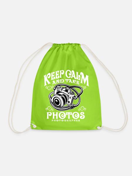 Keep Calm and take photos - Drawstring Bag - neon green