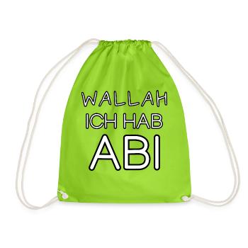 wallah ich hab abi Spruch Abitur lustig - Turnbeutel - Neongrün - Vorne