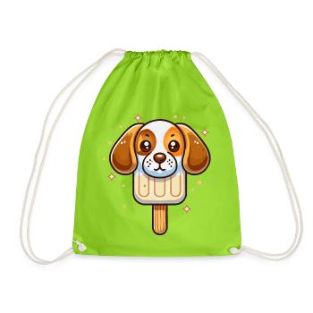 Cute Beagle Dog Ice Cream Motif for Summer - Drawstring Bag - neon green - Front