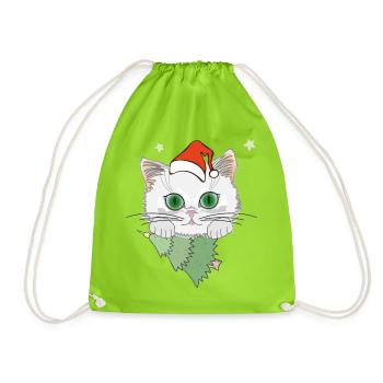 Katze mit Weihnachtsbaum - Turnbeutel - Neongrün - Vorne