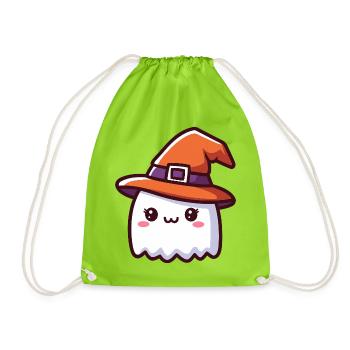 Fantôme mignon dans le chapeau de sorcière Halloween - Sac de sport léger - vert néon - Devant