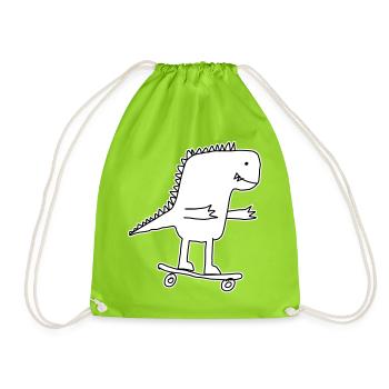 Dino skateboard dessin animé, Cool dinosaure Nerd enfants - Sac de sport léger - vert néon - Devant