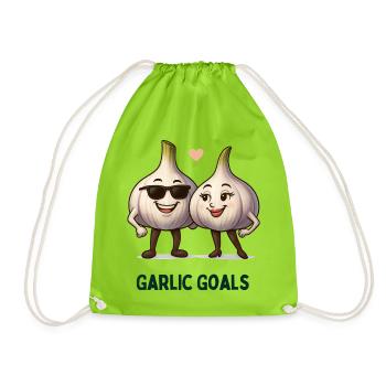 Garlic Goals Paar Knoblauch karikatur  - Turnbeutel - Neongrün - Vorne
