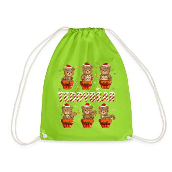 Weihnachts-Teddy im Geschenkpaket - Turnbeutel - Neongrün - Vorne