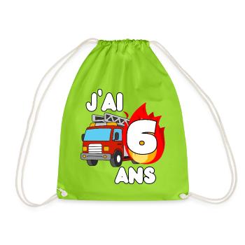 I'm 6 years old fire truck fun - Drawstring Bag - neon green - Front