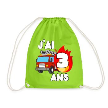 J’ai 3 ans camion de pompier fun - Sac de sport léger - vert néon - Devant