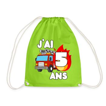 Ich bin ein 5-jähriger Feuerwehrwagen-Spaß - Turnbeutel - Neongrün - Vorne