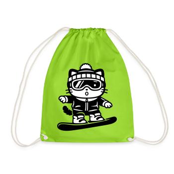 Snowboard Cat - Drawstring Bag - neon green - Front