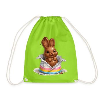 Un lapin en chocolat dans un œuf de Pâques - Sac de sport léger - vert néon - Devant