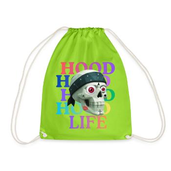 Hood Life Skull T-Shirt design. - Drawstring Bag - neon green - Front
