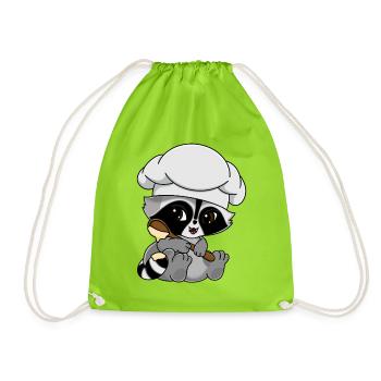Snuggles der Waschbär als Bäcker - Turnbeutel - Neongrün - Vorne