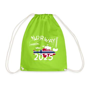 Norway 2025 Halibut with mountains and moose fishing - Drawstring Bag - neon green - Front