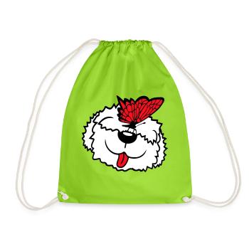 Dog Butterfly Nose Cute Funny Happy Comic - Drawstring Bag - neon green - Front