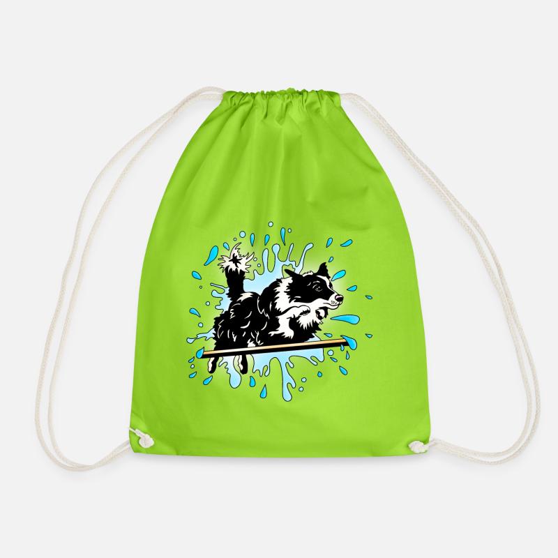 border collie agility splash - Drawstring Bag - neon green