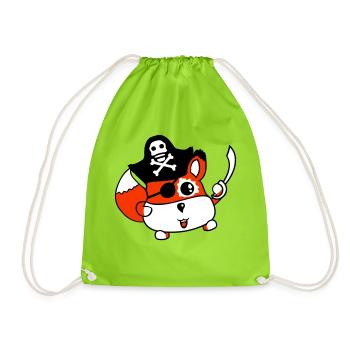 Little Cute Captain Fox Pirate Animal Eye Patch - Drawstring Bag - neon green - Front