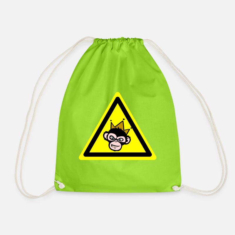 Monkey Warning - Drawstring Bag - neon green