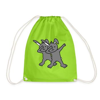 2 Bunnies Dabbing Dab Dance Pose Dancing Friends Team - Drawstring Bag - neon green - Front