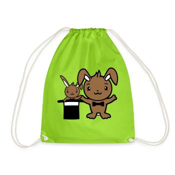 Hase Zauberer Zylinder Hut Kind 2 Baby zaubern süß - Turnbeutel - Neongrün - Vorne