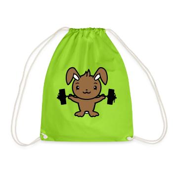 Bunny Bodybuilder Gym Muscles Strong Fitness Weight - Drawstring Bag - neon green - Front