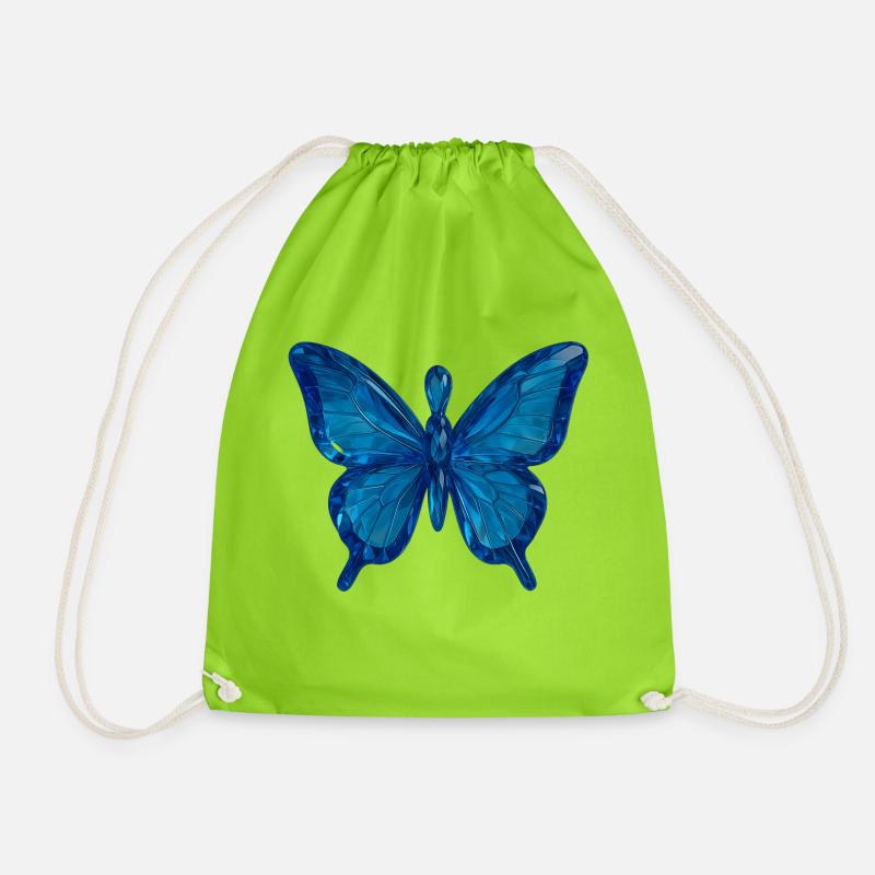 Blue butterfly in a crystal-clear design - Drawstring Bag - neon green