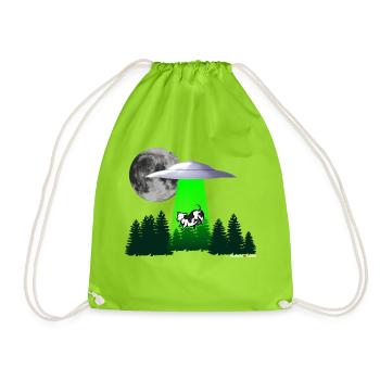 UFO abduction - cow - Drawstring Bag - neon green - Front