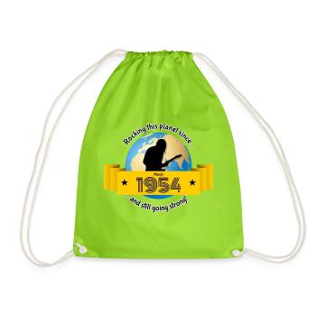 70th Birthday Rocking this planet since 03/1954 - Drawstring Bag - neon green - Front