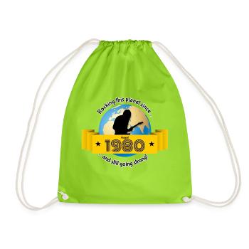 44. Birthday Rocking this planet since 08/1980 - Drawstring Bag - neon green - Front