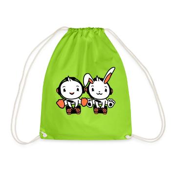 Bunny Bird Chick 2 Gamer Gaming Play Controller - Drawstring Bag - neon green - Front