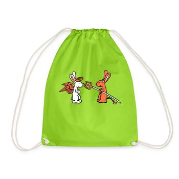 Rabbit Angel Conscience Devil Demon Evil Satan Hell - Drawstring Bag - neon green - Front