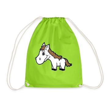Pferd Süß Pony Fohlen Pferdemädchen Niedlich Comic - Turnbeutel - Neongrün - Vorne