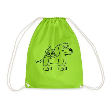 Hund Katze Zwei Freunde Team Kätzchen 2 Duo Crew - Turnbeutel - Neongrün - Vorne