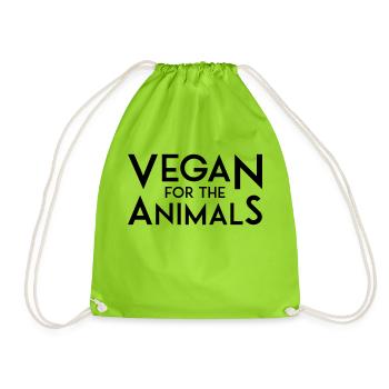 VEGAN FOR THE ANIMALS black - Drawstring Bag - neon green - Front