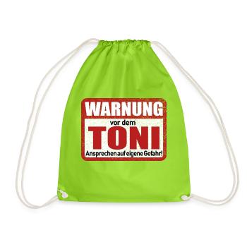 Toni Name Lustiges Warnschild - Turnbeutel - Neongrün - Vorne