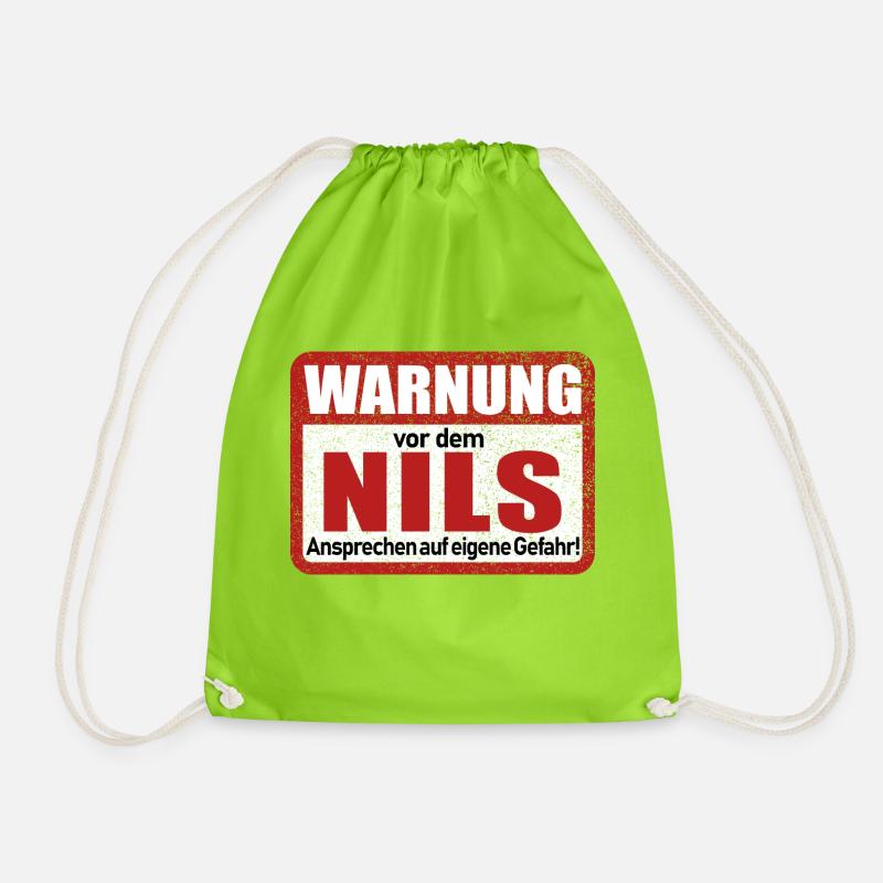 Nils Name Lustiges Warnschild - Turnbeutel - Neongrün