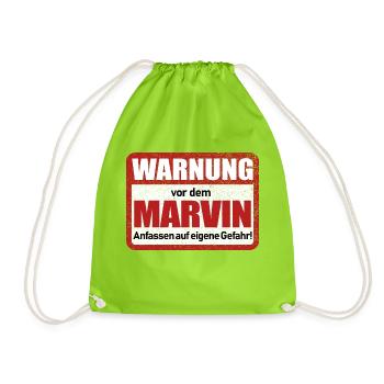 Marvin Name Lustiges Warnschild - Turnbeutel - Neongrün - Vorne