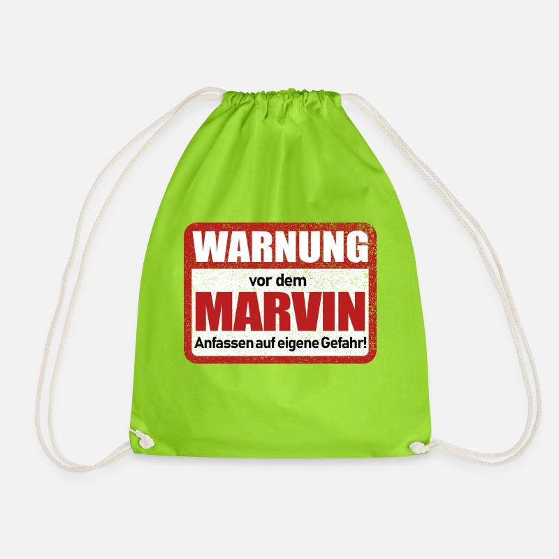 Marvin Name Lustiges Warnschild - Turnbeutel - Neongrün