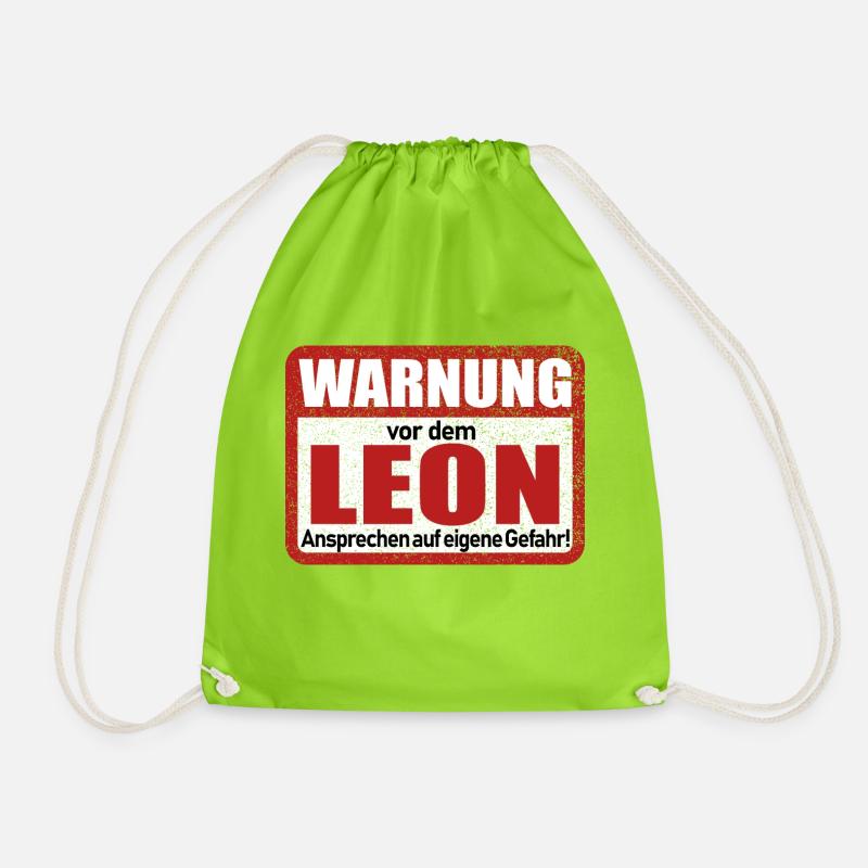 Leon Name Lustiges Warnschild - Turnbeutel - Neongrün