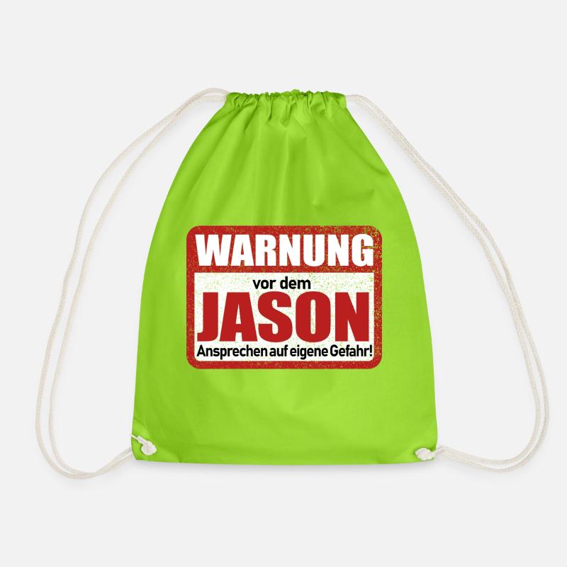 Jason Name Lustiges Warnschild - Turnbeutel - Neongrün