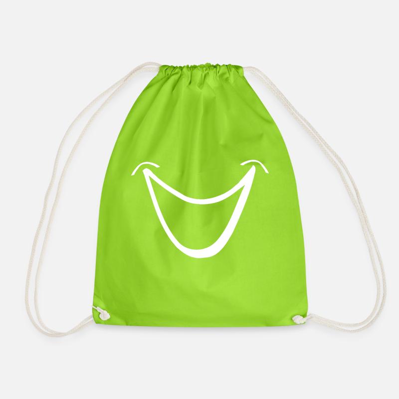 smile white - Drawstring Bag - neon green