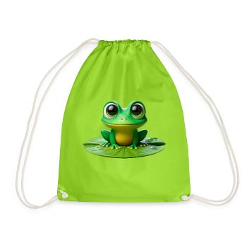 Cute Frog on a Lily Pad - Drawstring Bag - neon green - Front