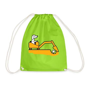 Hund Knochen Vergraben Bagger Buddeln Cool Baggern - Turnbeutel - Neongrün - Vorne
