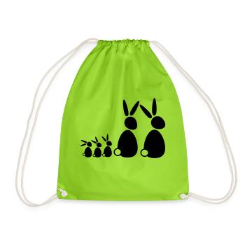 5 lapins, famille, enfants, parents, trois frères et sœurs, doux - Sac de sport léger - vert néon - Devant