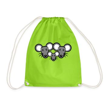 3 Mice Family Child Mom Dad Parents Row Cute - Drawstring Bag - neon green - Front