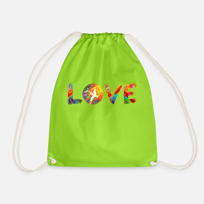 Peace & Love - Drawstring Bag - neon green