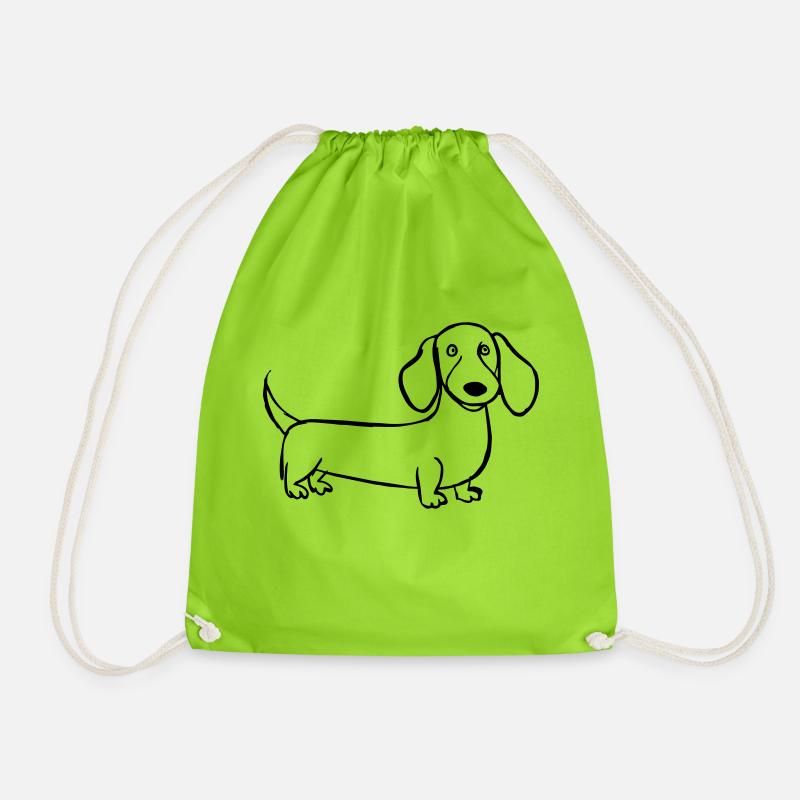 funny children's drawing dachshund - Drawstring Bag - neon green