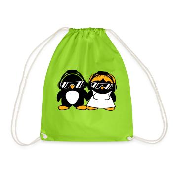 Zwei Pinguine DJ Paar Kopfhörer Sonnenbrille Team - Turnbeutel - Neongrün - Vorne