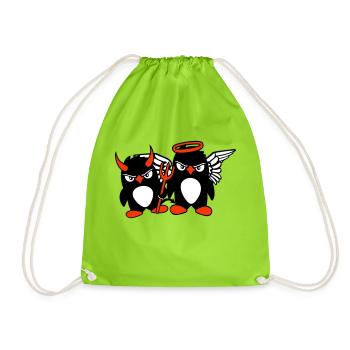 2 Pingouins Ange Diable Mal Bon Ciel Enfer Cool - Sac de sport léger - vert néon - Devant
