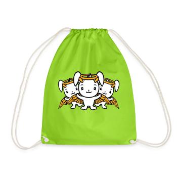 3 Bunnies Angel Wings Halo Sky Team - Drawstring Bag - neon green - Front