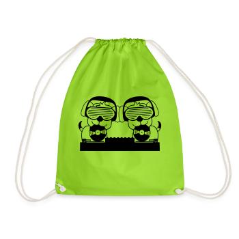 2 Dogs DJ Vinyl Record Club Disco Music Duo - Drawstring Bag - neon green - Front